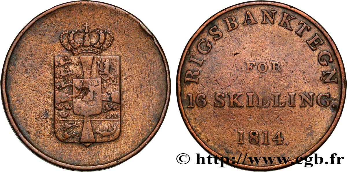 DENMARK 16 Skilling (Jeton de la Rigsbank) 1814  VF 