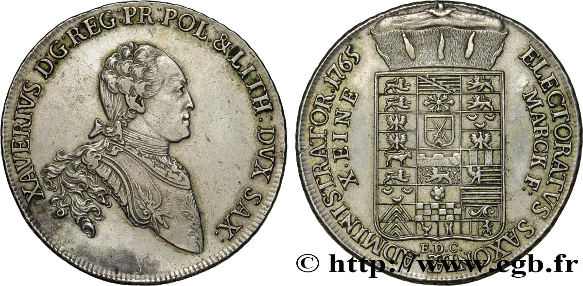 GERMANY - ELECTORATE OF SAXONY - REGENCY OF FRANCIS XAVIER  Thaler 1765 Dresde AU 