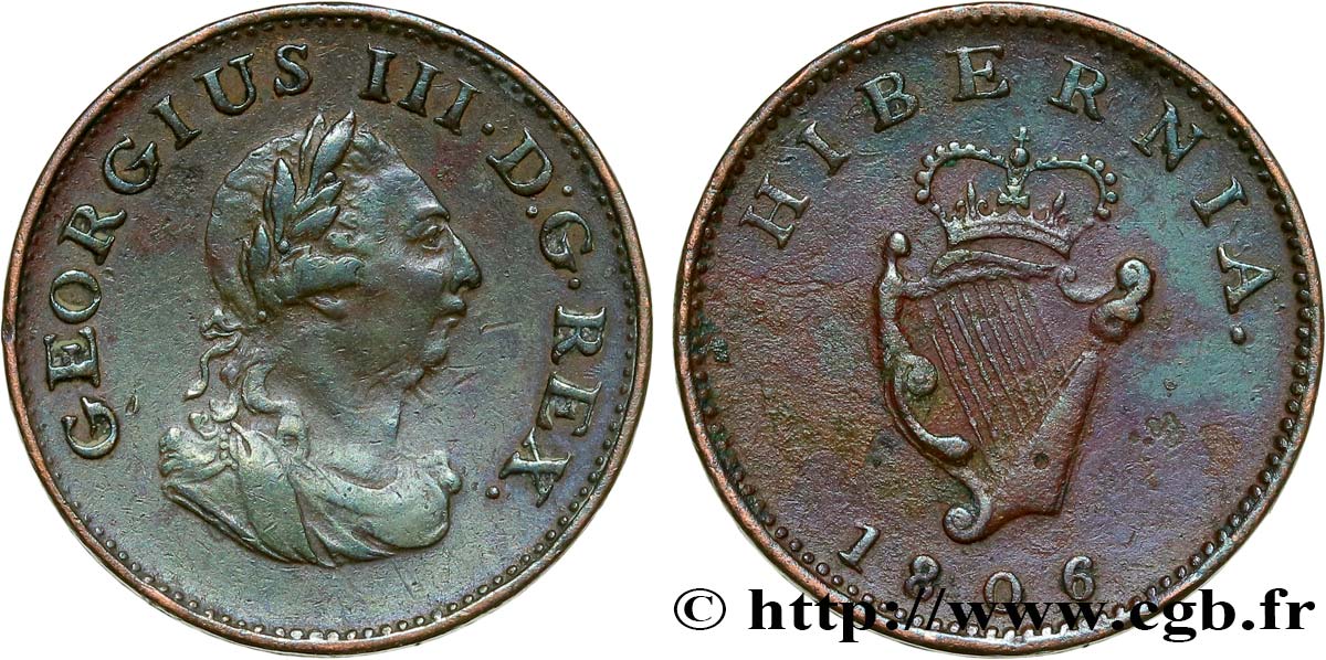 IRLANDE 1 Farthing Georges III 1806  TTB 