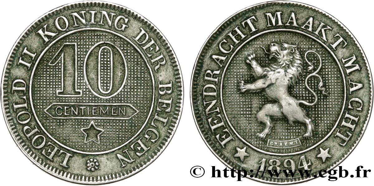 BELGIQUE 10 Centimes lion légende flamande 1894  TTB 