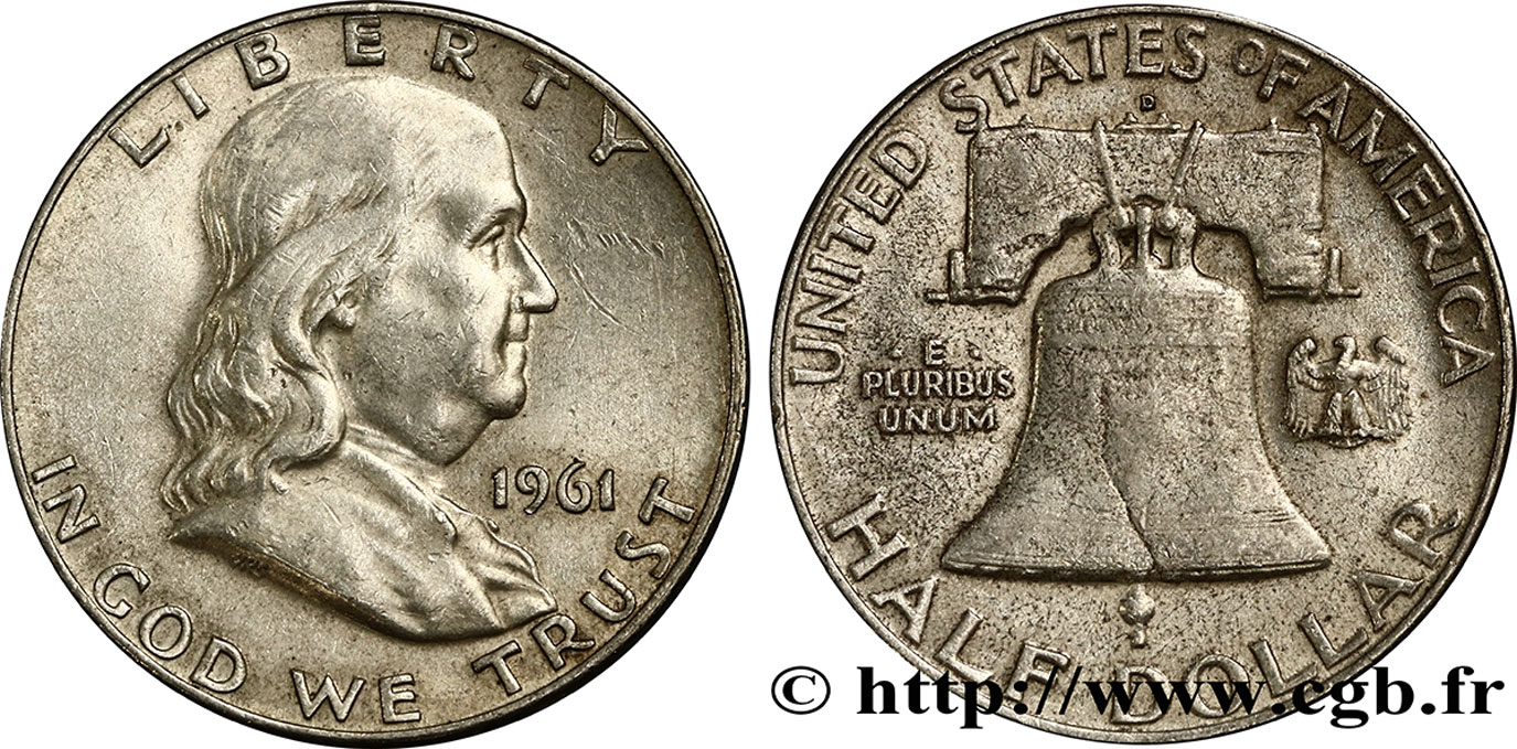 UNITED STATES OF AMERICA 1/2 Dollar Benjamin Franklin 1961 Denver AU 