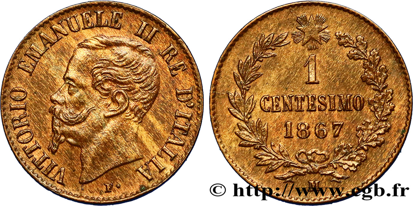 ITALIA 1 Centesimo Victor Emmanuel II 1867 Milan MS 