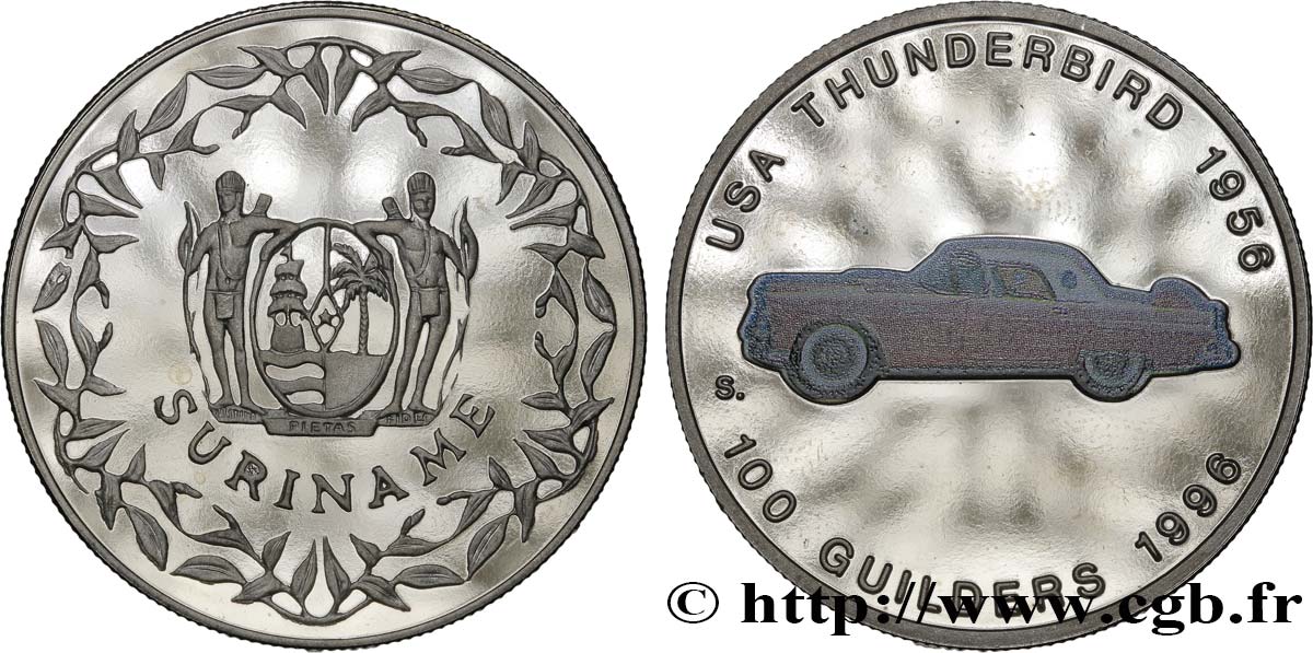 SURINAM 100 Guilders Proof Ford Thunderbird 1956 1996  MS 