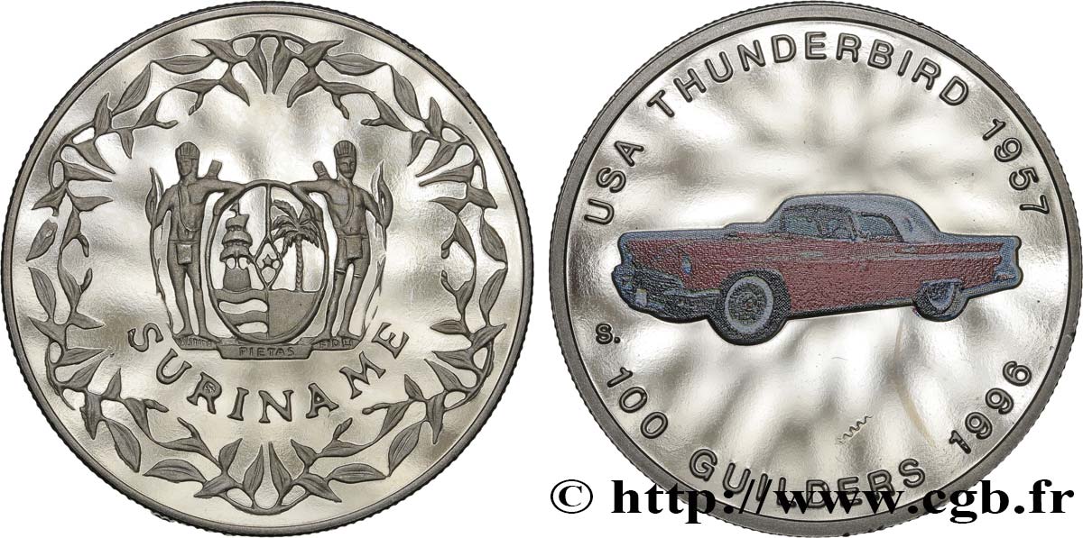 SURINAM 100 Guilders Proof Ford Thunderbird 1957 1996  MS 
