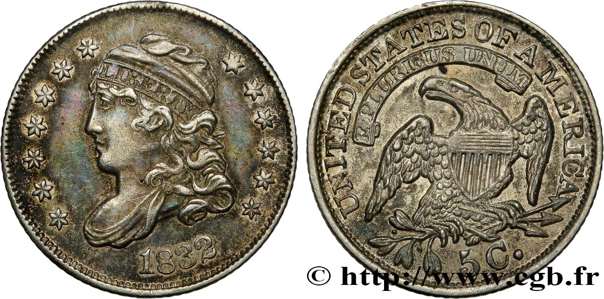 ÉTATS-UNIS D AMÉRIQUE 5 Cents “capped bust” 1832 Philadelphie fVZ 