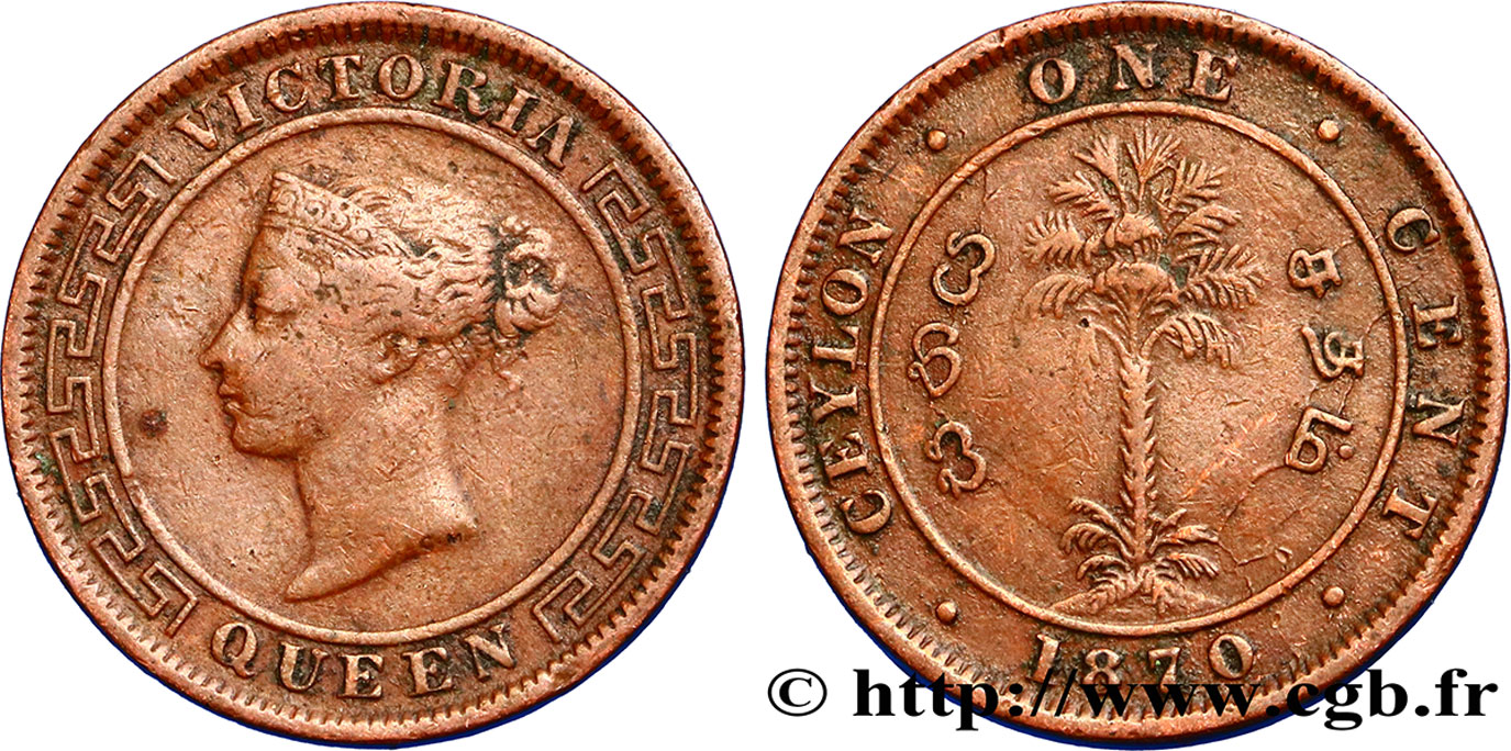 CEYLAN 1 Cent Victoria 1870  TB 