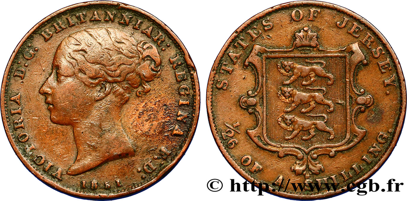 JERSEY 1/26 Shilling Reine Victoria 1851  VF/XF 