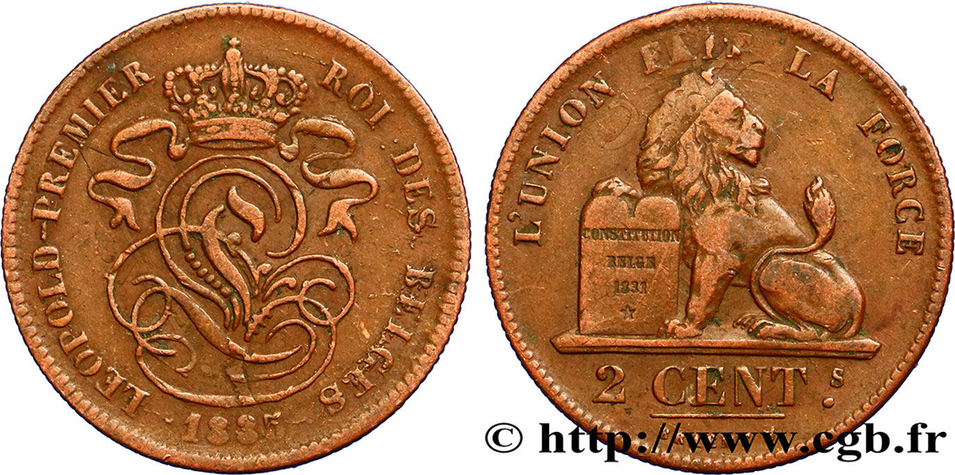BELGIUM 2 Centimes lion monogramme de Léopold Ier 1835  XF 