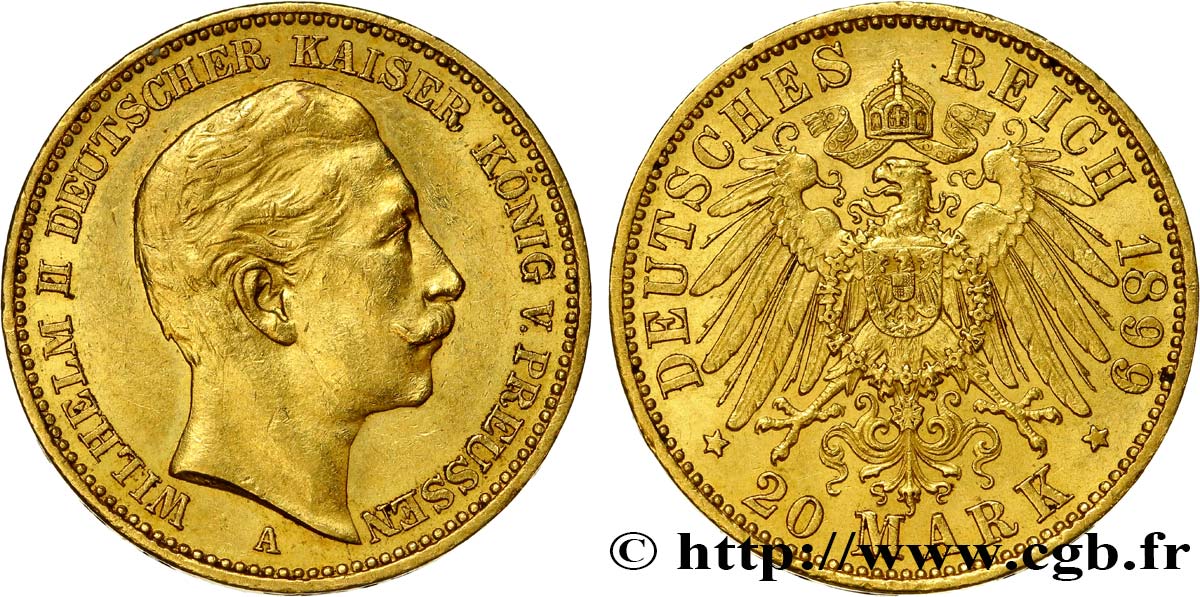 ALLEMAGNE - PRUSSE 20 Mark Guillaume II 1899 Berlin TTB+ 