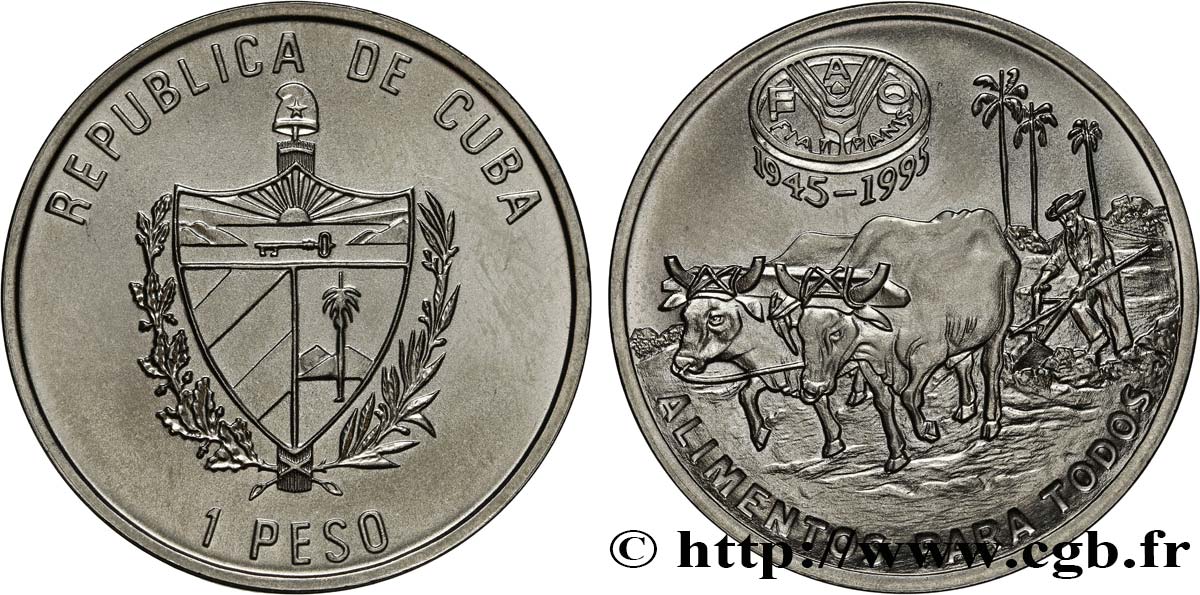 CUBA 1 Peso 50e anniversaire de la fondation de la FAO 1995  SPL 
