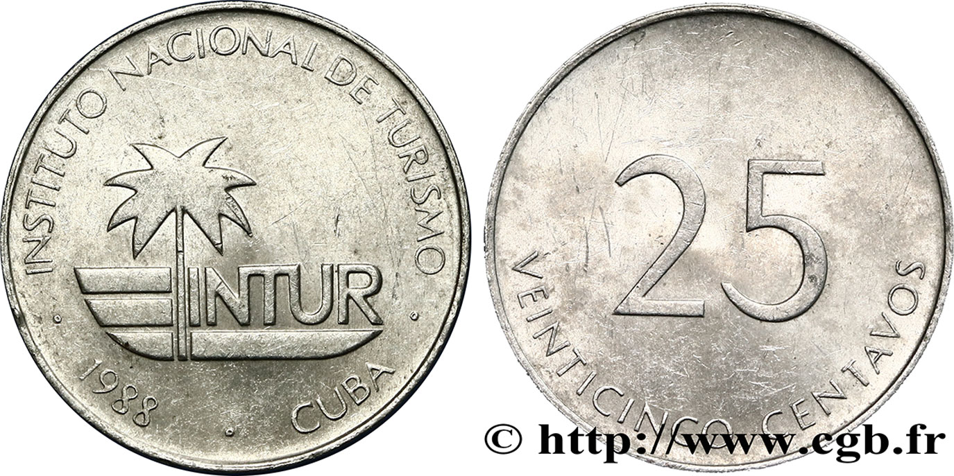 CUBA 25 Centavos monnaie pour touristes Intur 1988  SUP 