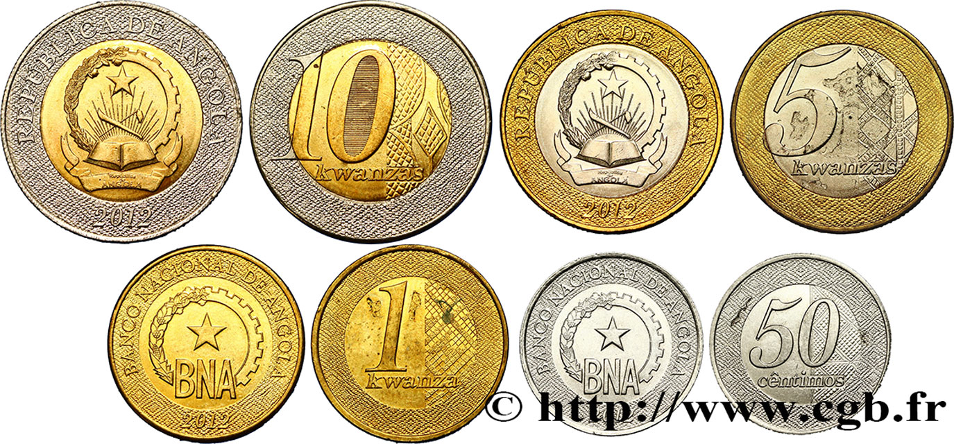 ANGOLA Lot de 4 monnaies 50 centimos, 1, 5 et 10 Kwanzas 2012  MS 
