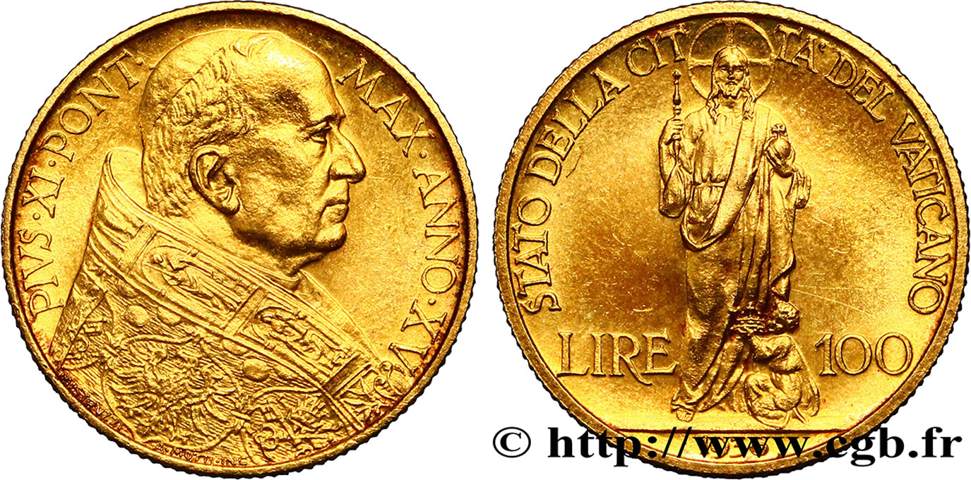 VATICAN - PIUS XI (Achille Ratti) 100 Lire 1936 Rome AU 