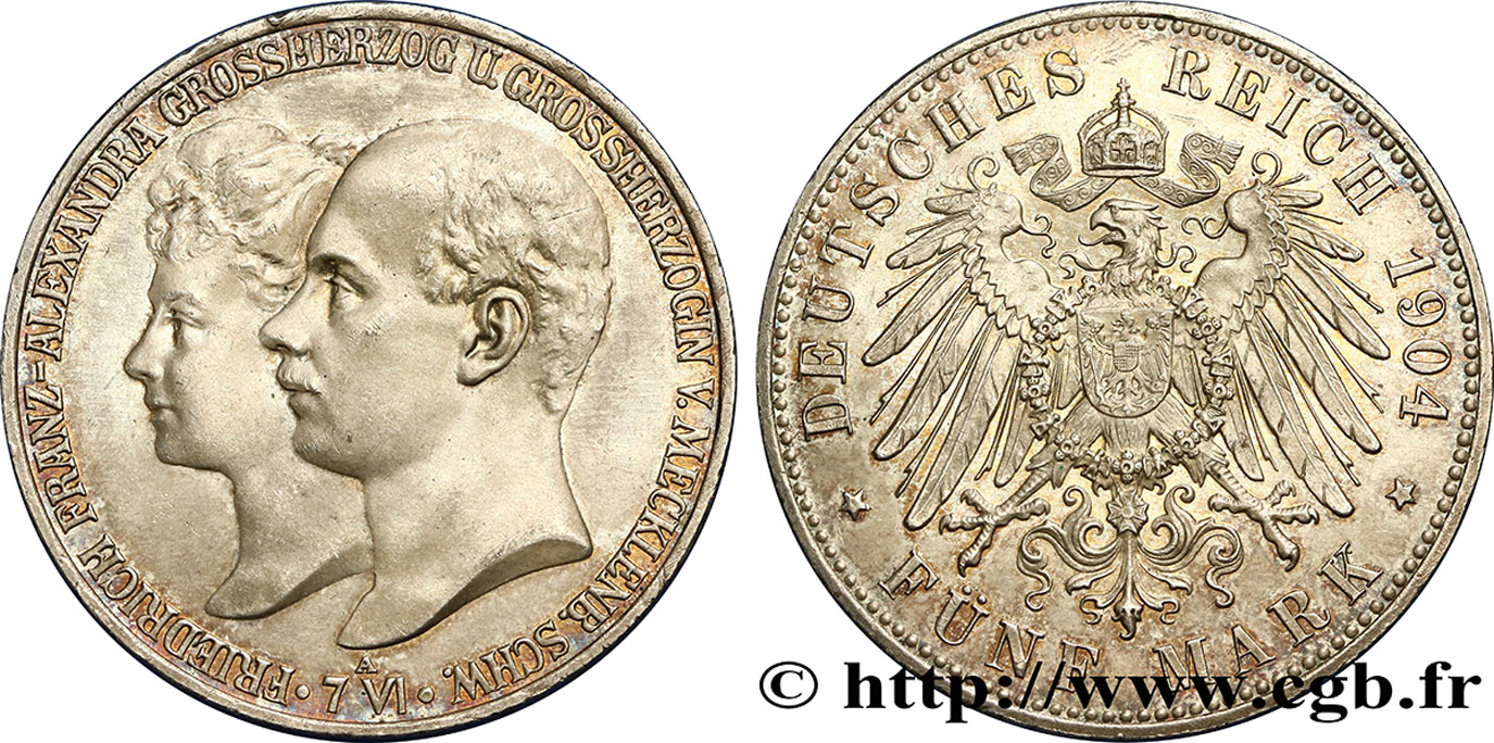 ALLEMAGNE - MECKLEMBOURG-SCHWERIN - FREDERIC-FRANCOIS IV 5 Mark 1904 Berlin MS 