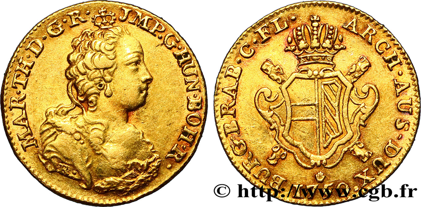 AUSTRIAN NETHERLANDS - DUCHY OF BRABANT - MARIA-THERESA Souverain d or, 2e type 1750 Anvers XF 