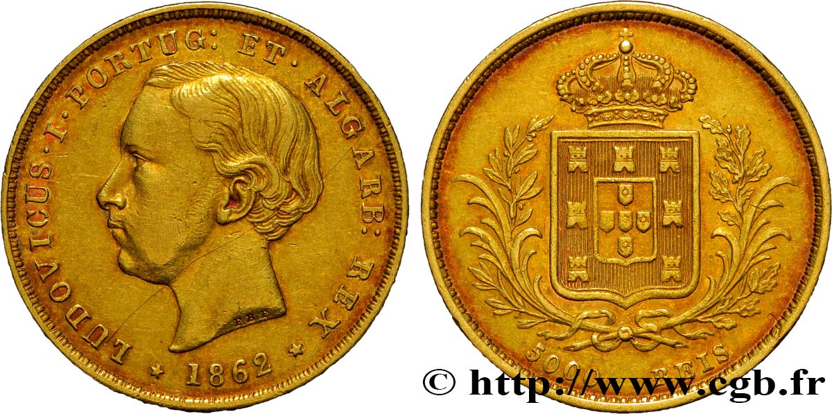 PORTUGAL 5000 Reis Louis Ier 1862  TTB 
