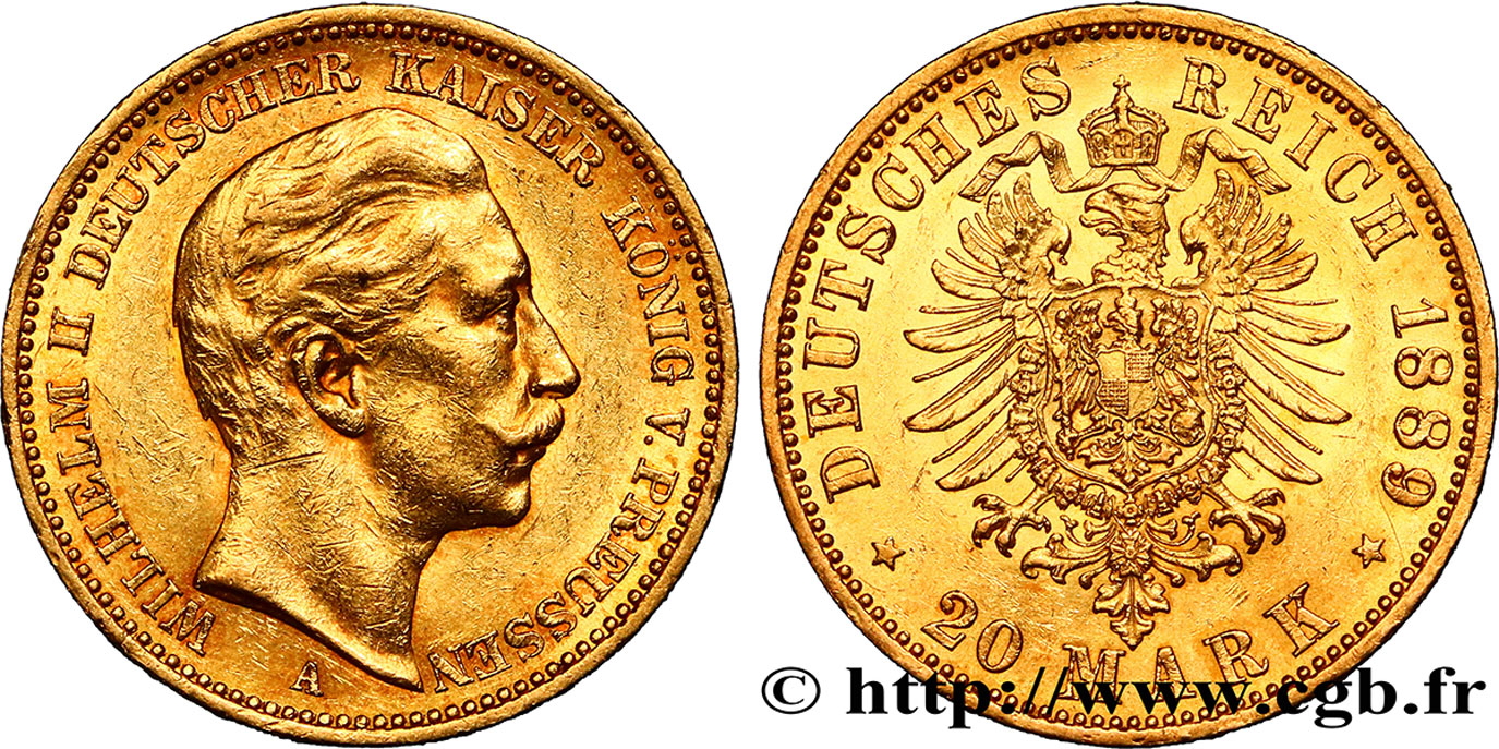 ALLEMAGNE - PRUSSE 20 Mark Guillaume II 1889 Berlin SUP 