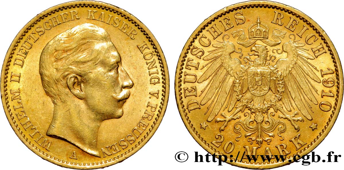 ALLEMAGNE - PRUSSE 20 Mark Guillaume II 1910 Berlin TTB+ 