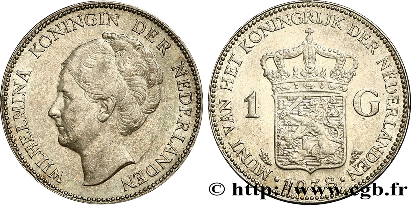 NETHERLANDS 1 Gulden Wilhelmina 1938  MS 
