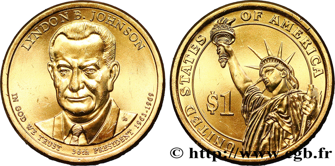 ÉTATS-UNIS D AMÉRIQUE 1 Dollar Lyndon B. Johnson tranche A 2015 Philadelphie FDC 