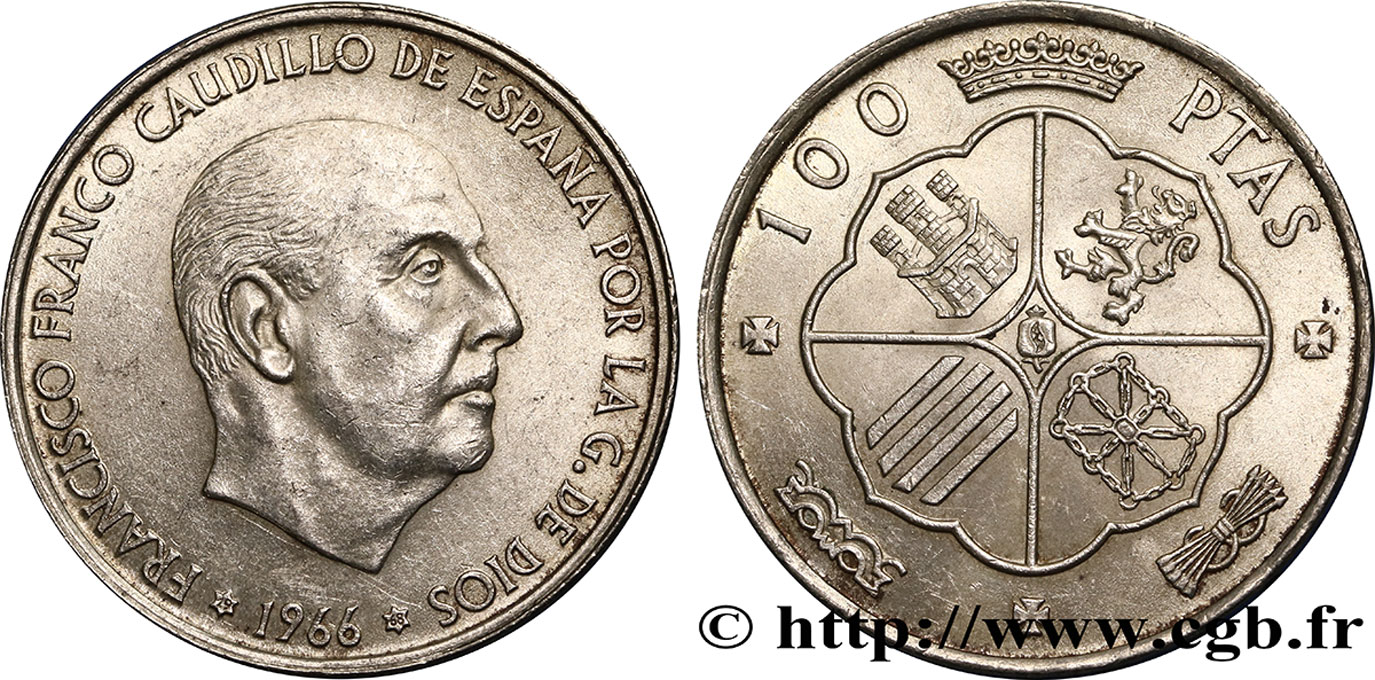 ESPAGNE 100 Pesetas Francisco Franco (1968 dans les étoiles) 1966  SUP 