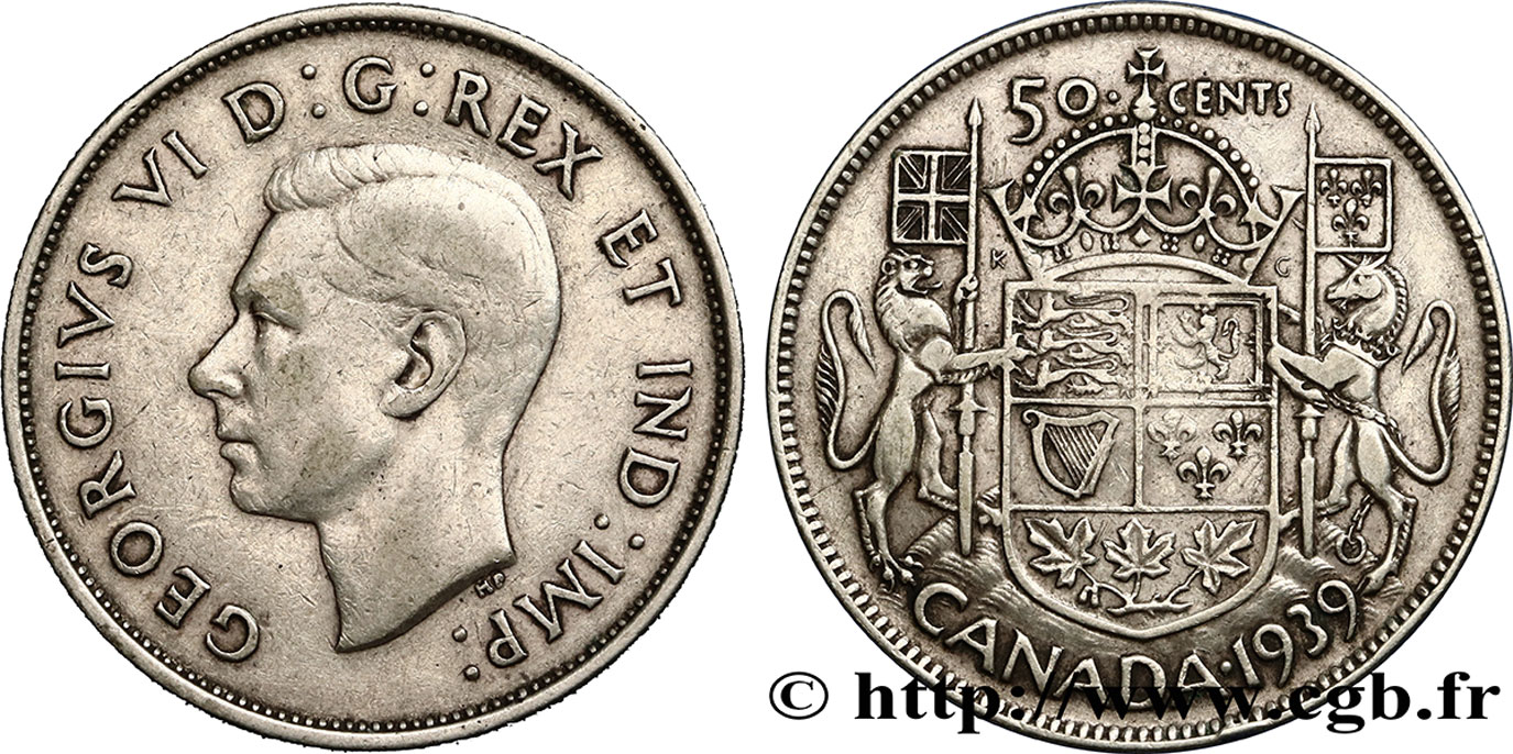 CANADA 50 Cents Georges VI 1939  TB+ 