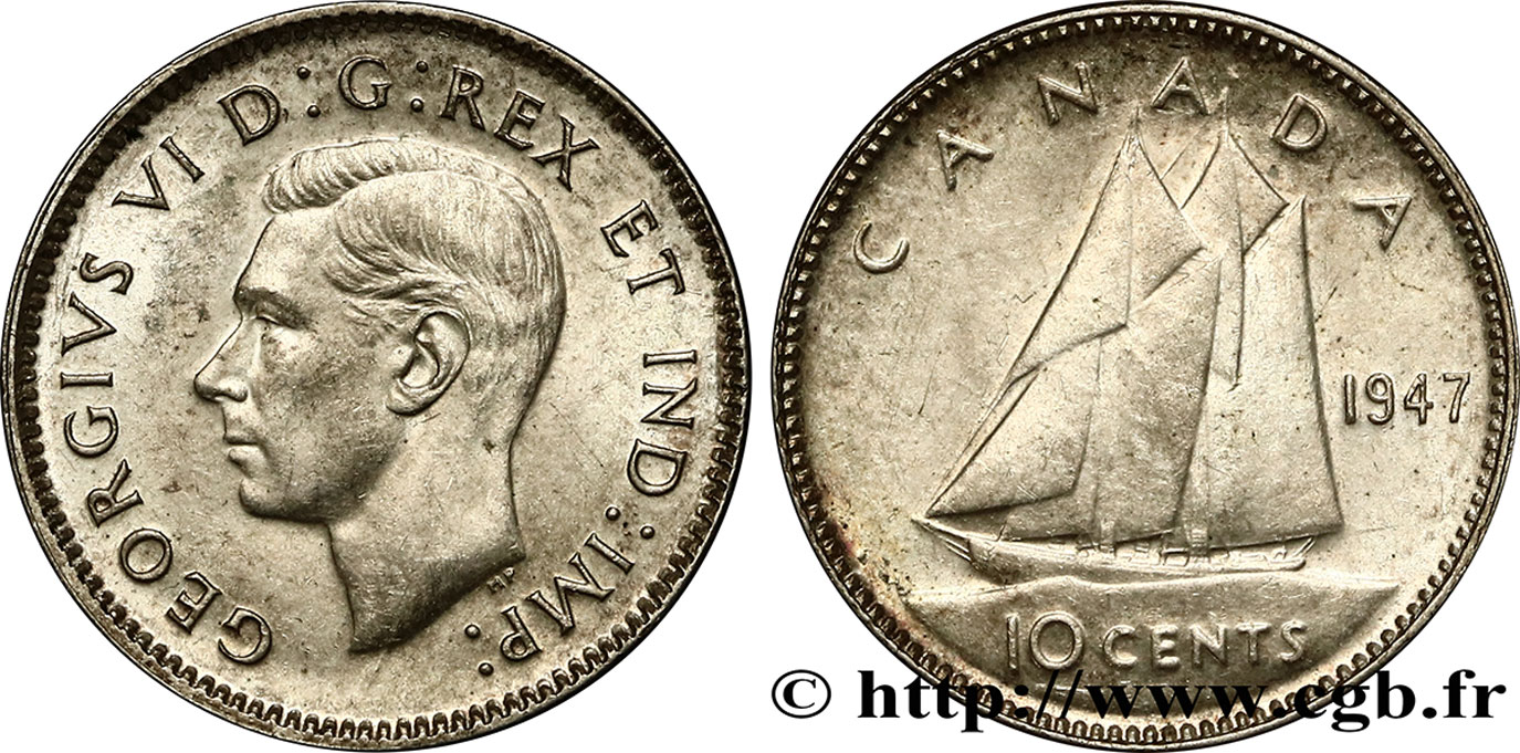 CANADA 10 cents Georges VI 1947  SPL 