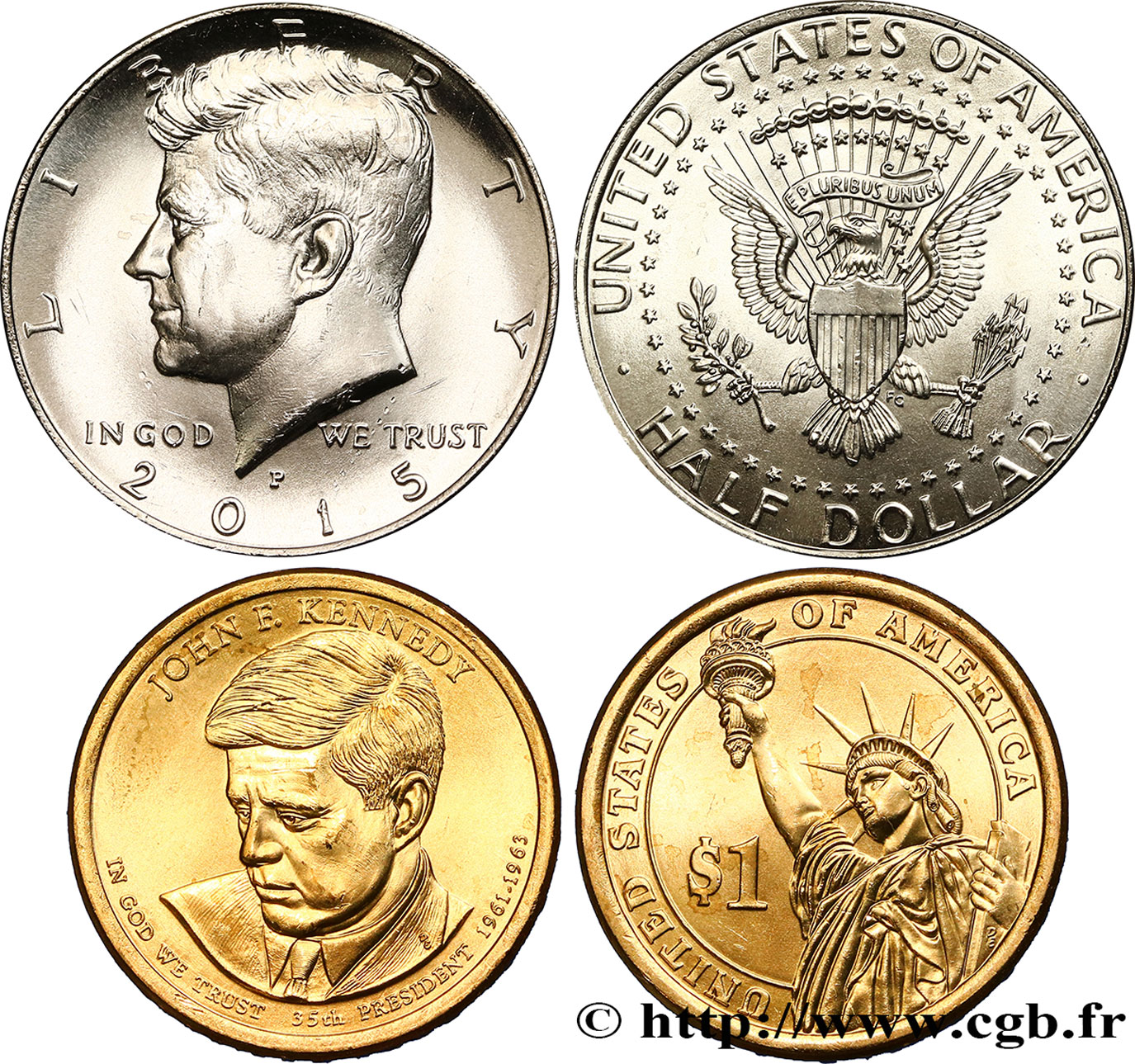 ÉTATS-UNIS D AMÉRIQUE Lot de deux monnaies 1 Dollar John F. Kennedy 2015 Philadelphie - P SPL 