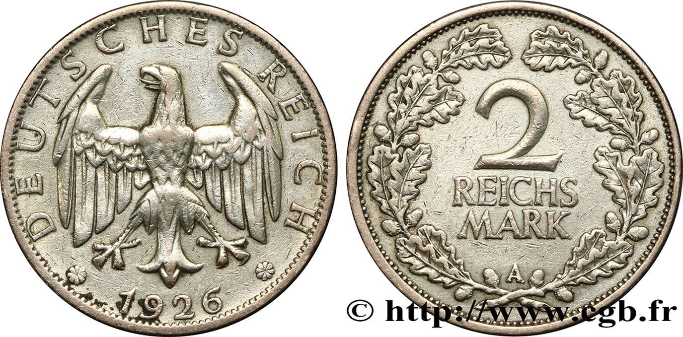 ALLEMAGNE 2 Reichsmark aigle 1926 Berlin TTB 