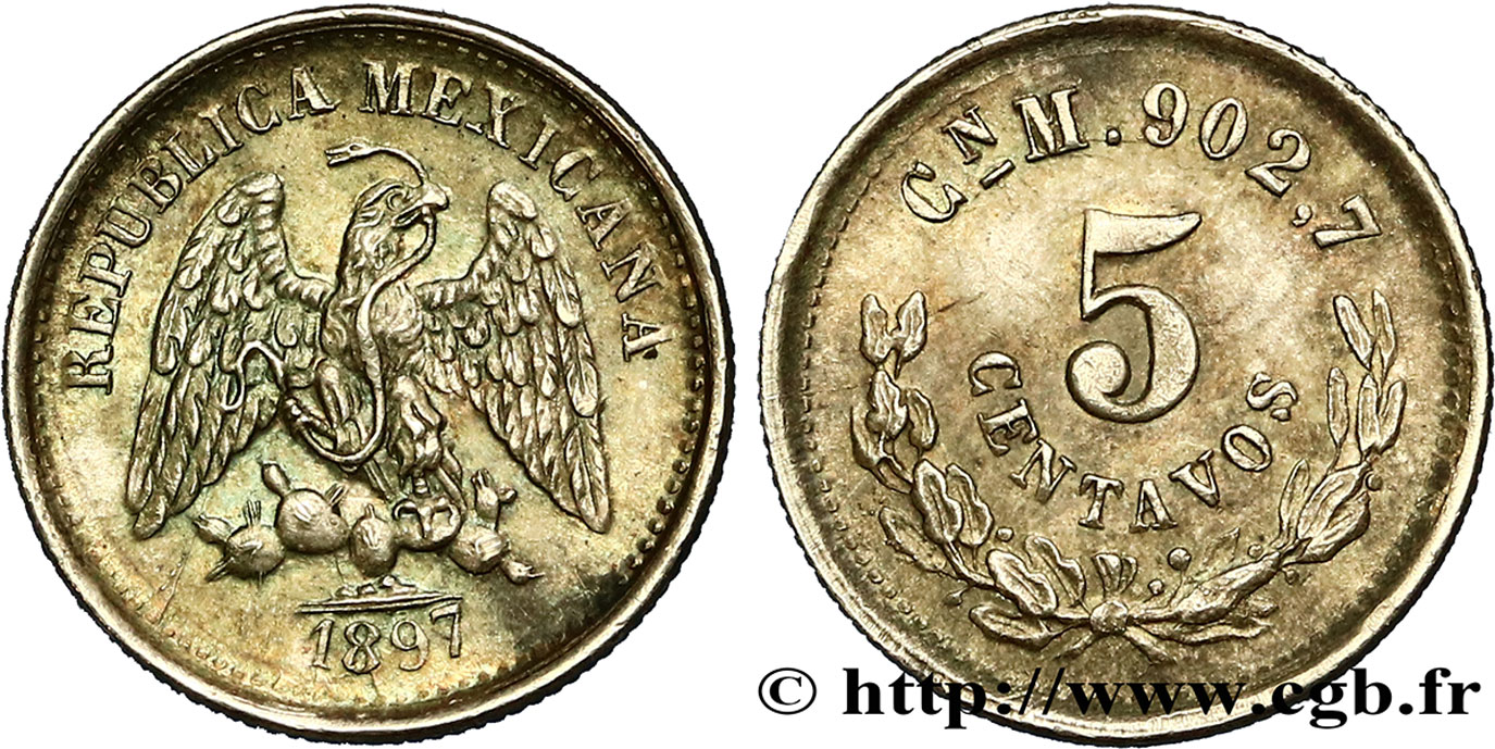 MEXIQUE 5 Centavos Aigle 1897 Mexico SPL 