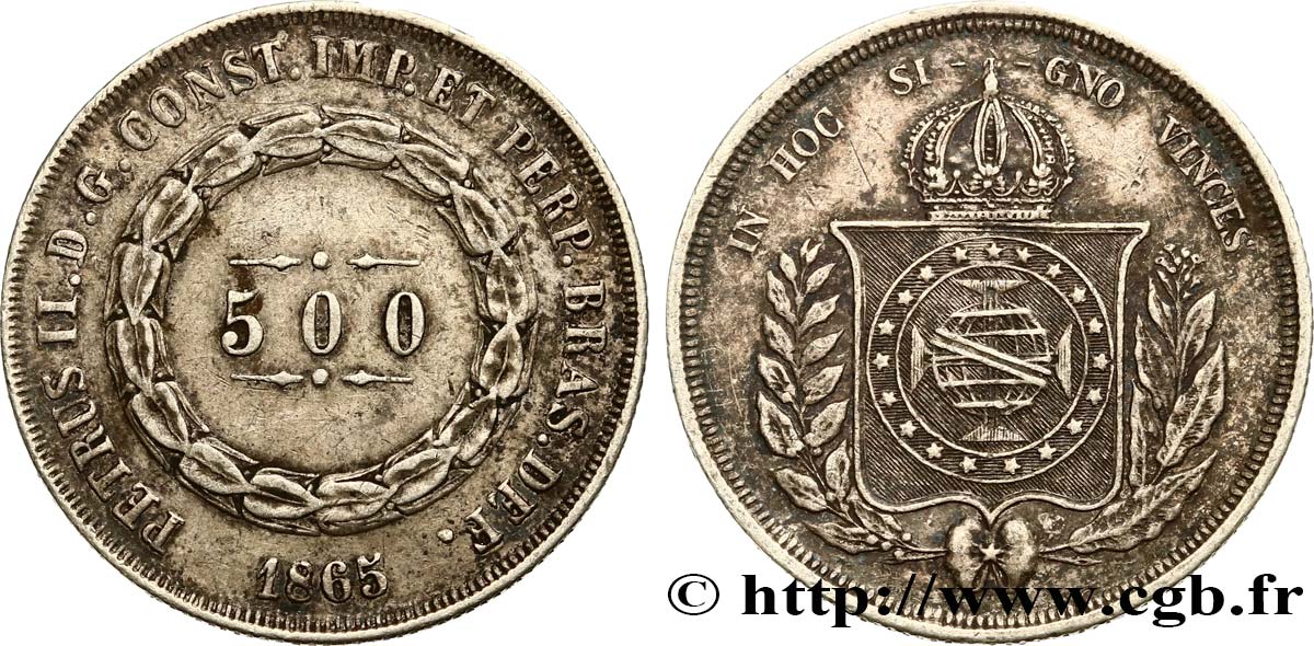 BRÉSIL 500 Reis Empereur Pierre II 1865  TTB+ 