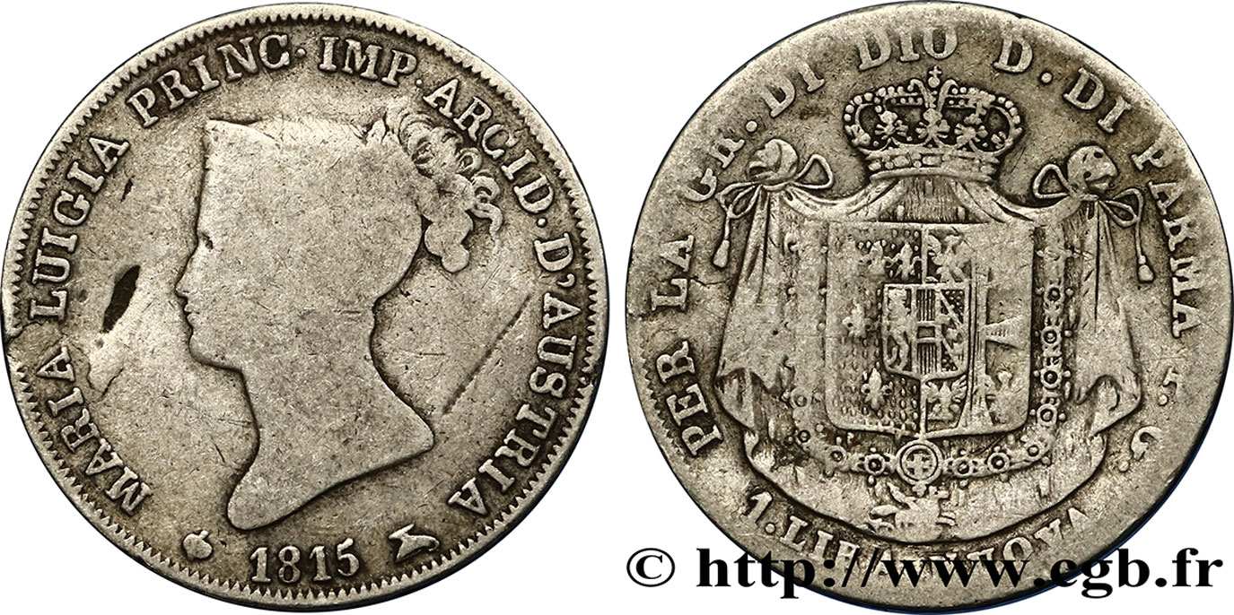 ITALY - PARMA AND PIACENZA 1 Lire Marie-Louise 1815 Milan VF 