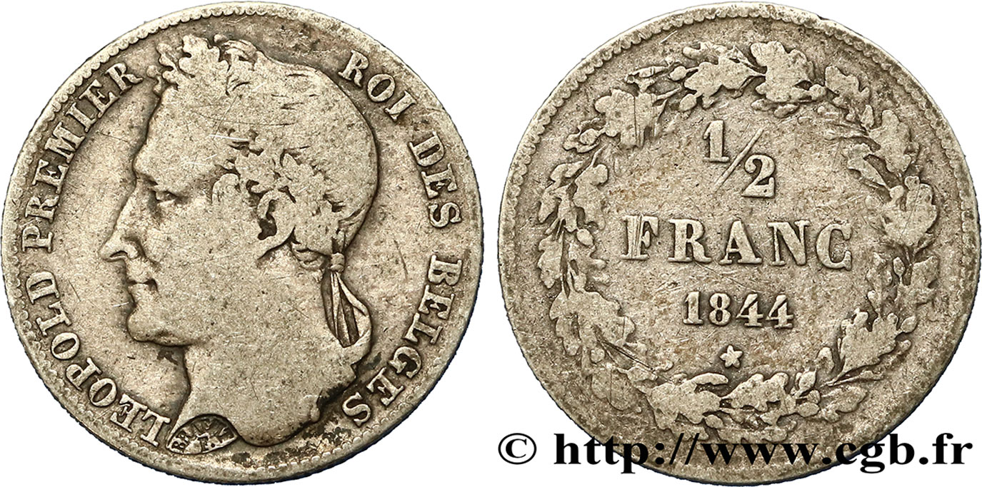 BÉLGICA 1/2 Franc Léopold Ier 1844  BC+ 