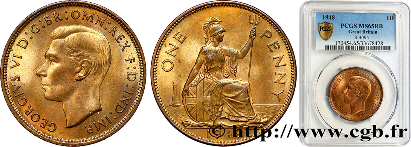 ROYAUME-UNI 1 Penny Georges VI 1948  FDC65 PCGS