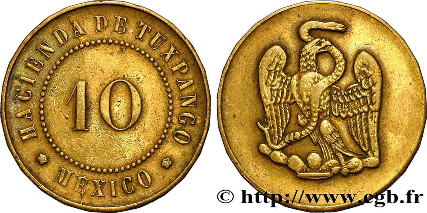MEXICO 10 Centavos Hacienda de Tuxpango / aigle au serpent N.D.  AU 