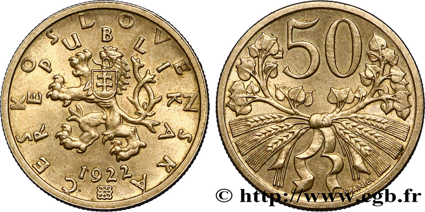 TCHÉCOSLOVAQUIE 50 Haleru lion tchèque 1922  SUP 