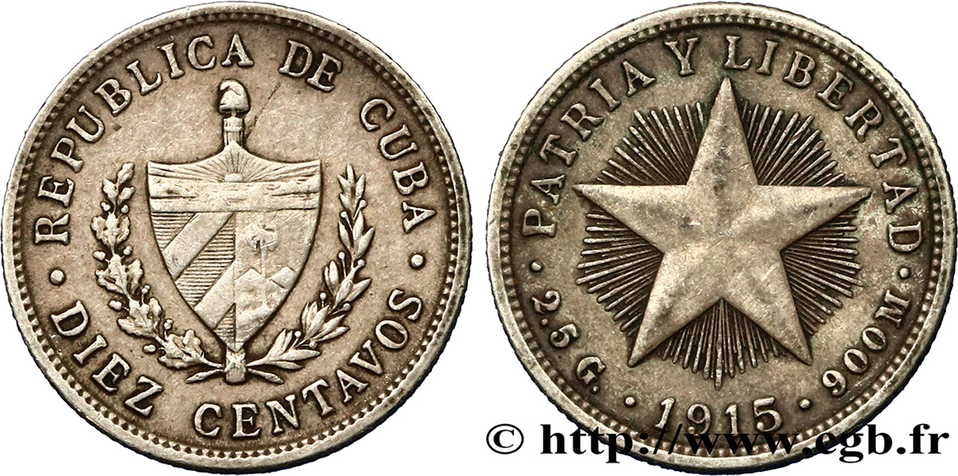 CUBA 10 Centavos emblème 1910  TTB 