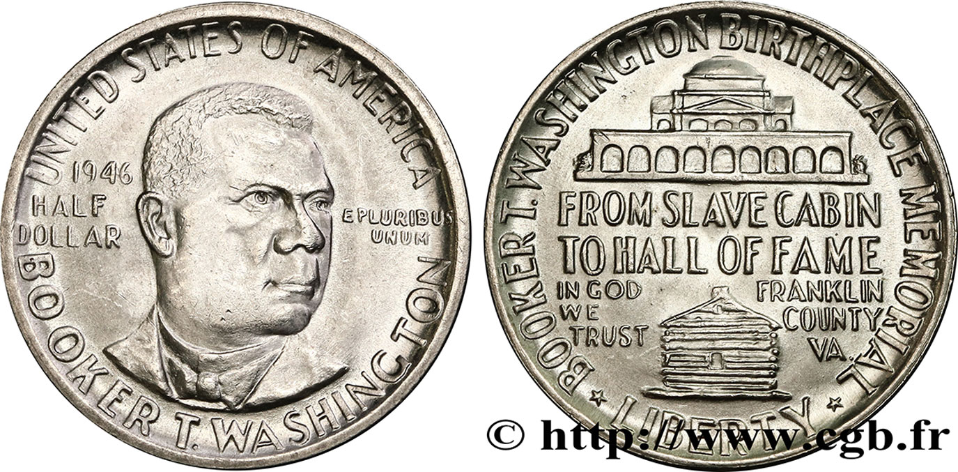 ÉTATS-UNIS D AMÉRIQUE 1/2 Dollar Booker T. Washington Memorial 1946 Philadelphie SUP 