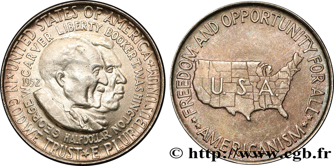 ÉTATS-UNIS D AMÉRIQUE 1/2 Dollar George Carver et Brooker T. Washington 1952 Philadelphie SPL 