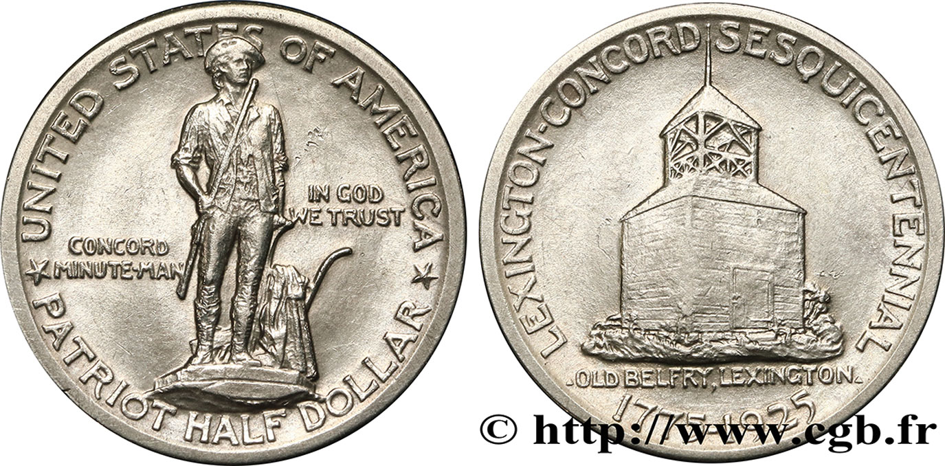 ÉTATS-UNIS D AMÉRIQUE 1/2 Dollar Bicentenaire des batailles de Lexington et Concord 1925 Philadelphie TTB+ 