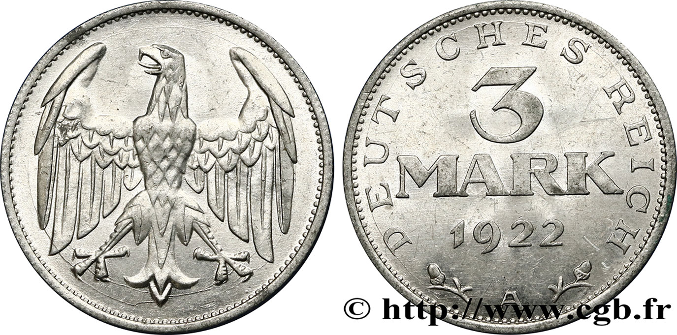 ALLEMAGNE 3 Mark aigle 1922 Berlin SUP 
