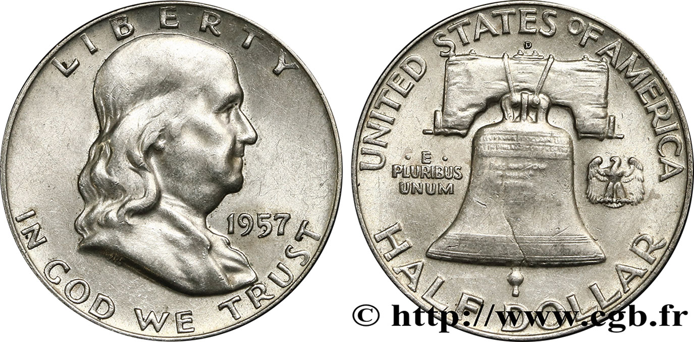 ÉTATS-UNIS D AMÉRIQUE 1/2 Dollar Benjamin Franklin 1957 Denver SUP 