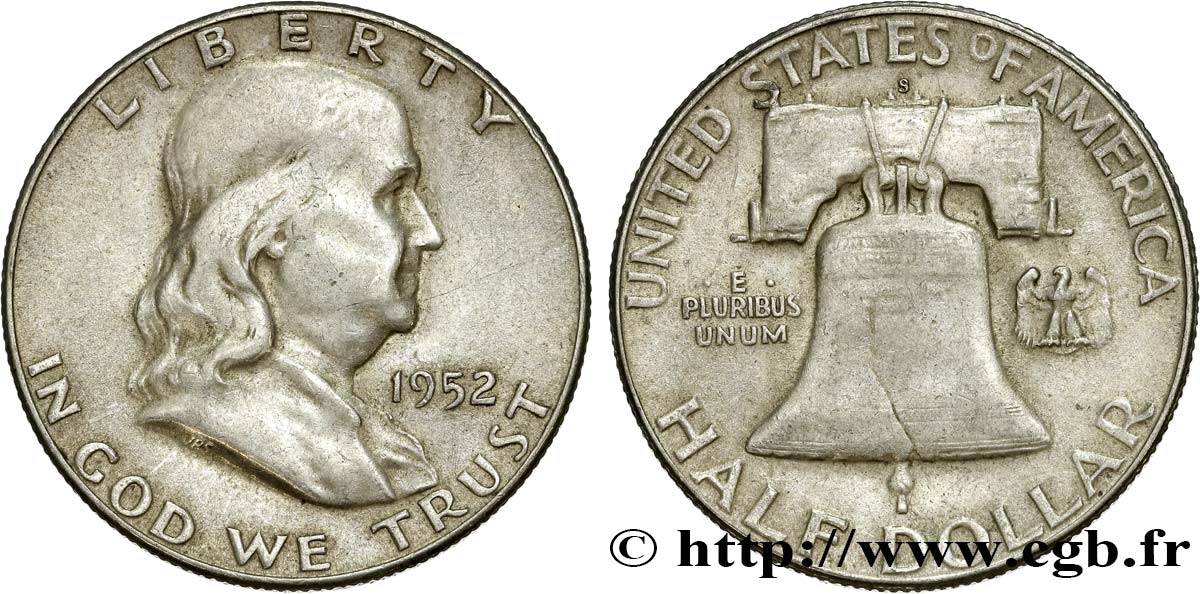 UNITED STATES OF AMERICA 1/2 Dollar Benjamin Franklin 1952 San Francisco XF 