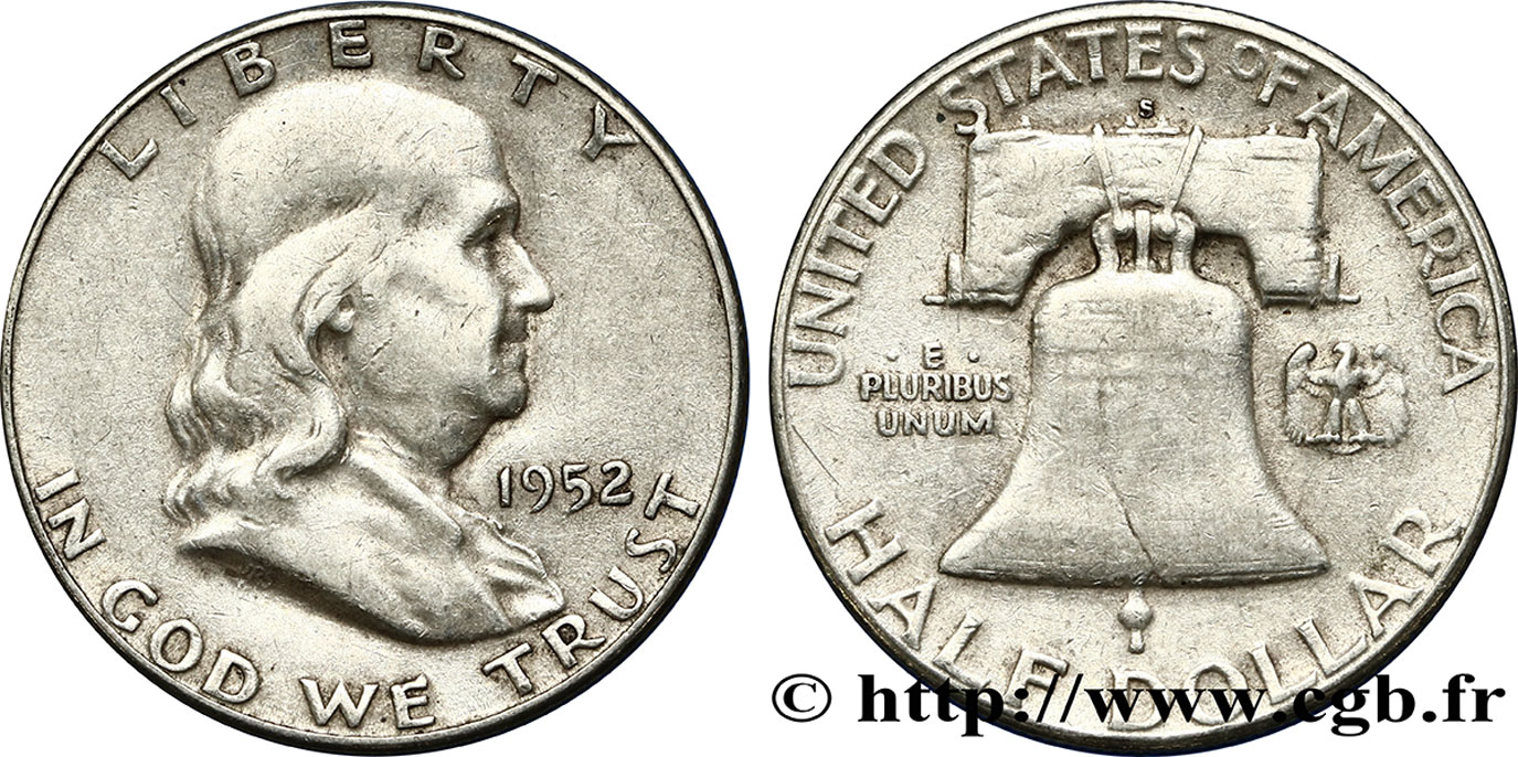 ÉTATS-UNIS D AMÉRIQUE 1/2 Dollar Benjamin Franklin 1952 San Francisco TTB 