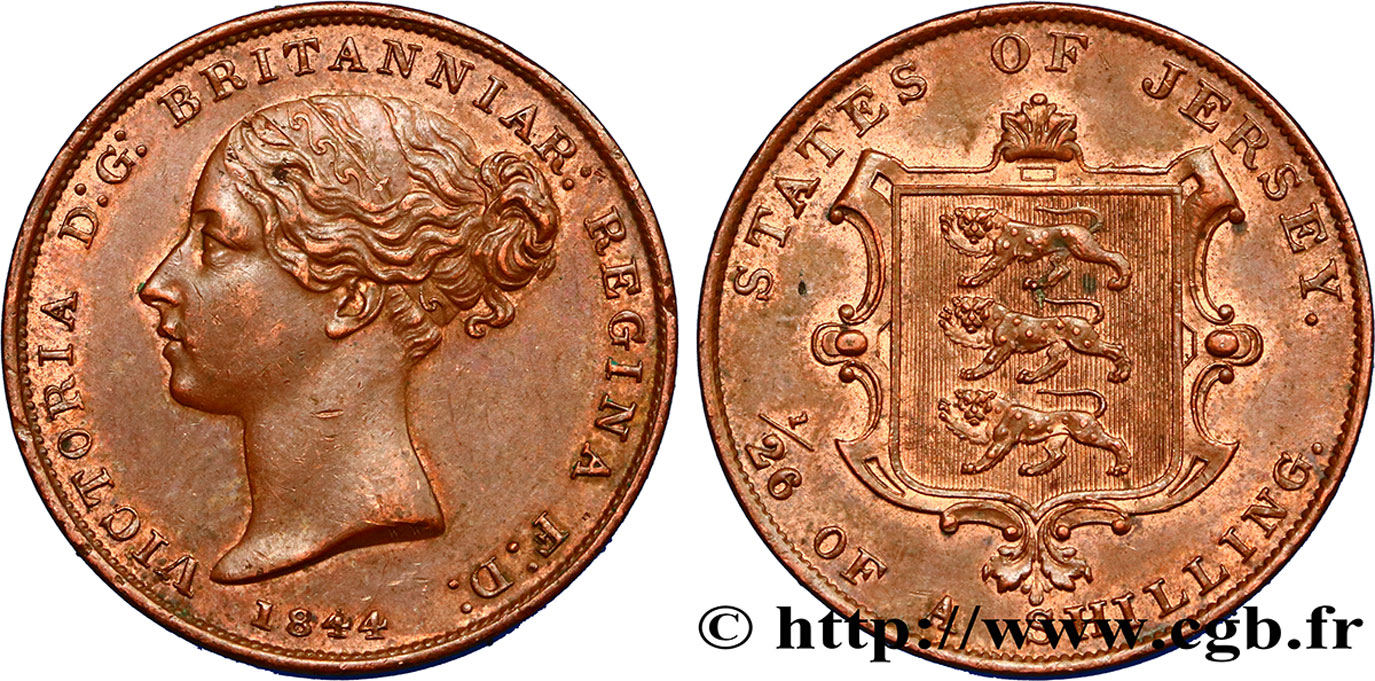 JERSEY 1/26 Shilling Reine Victoria / armes du Baillage de Jersey 1844  SUP 