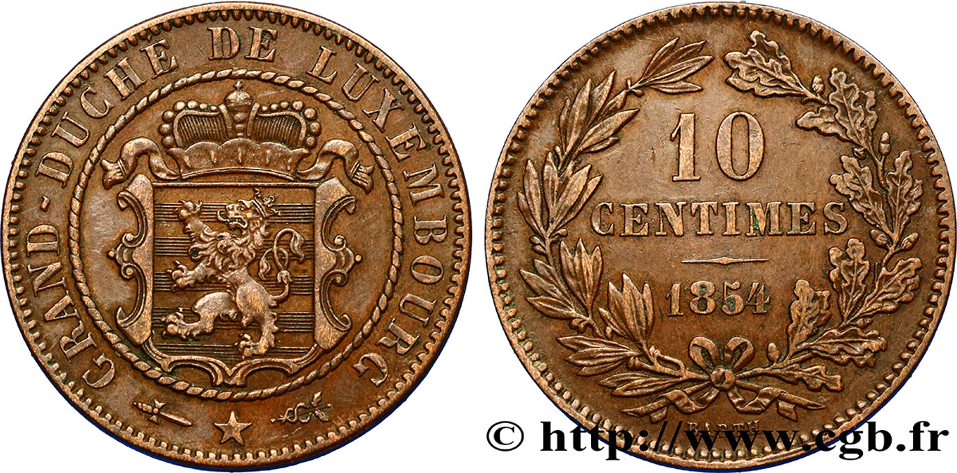 LUXEMBOURG 10 Centimes 1854 Utrecht TTB+ 