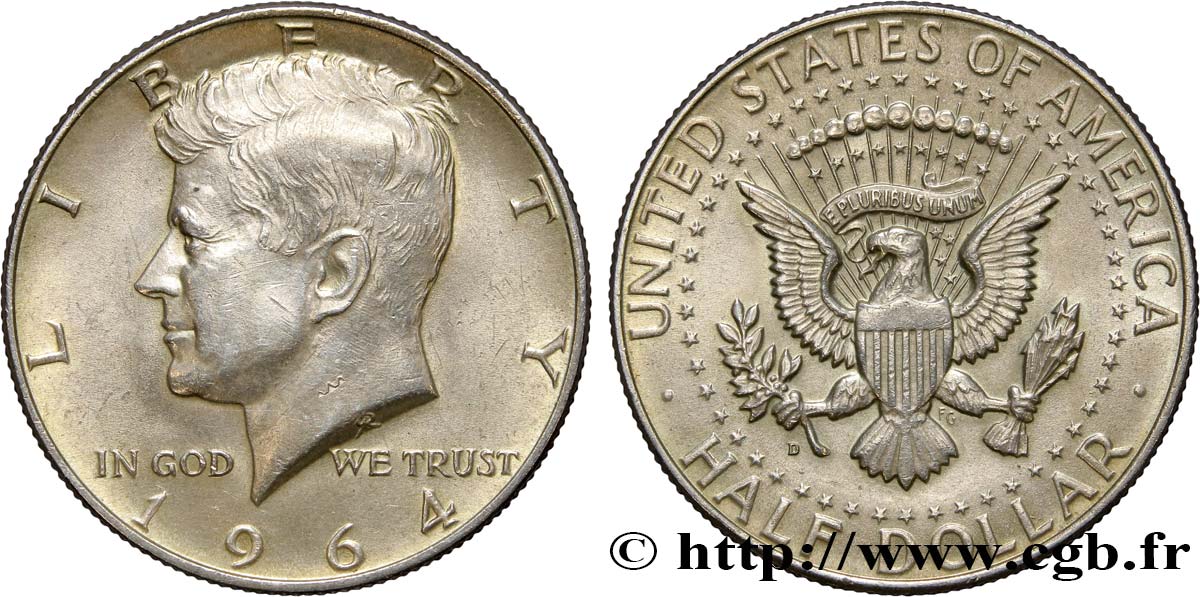 ÉTATS-UNIS D AMÉRIQUE 1/2 Dollar Kennedy 1964 Denver SUP 