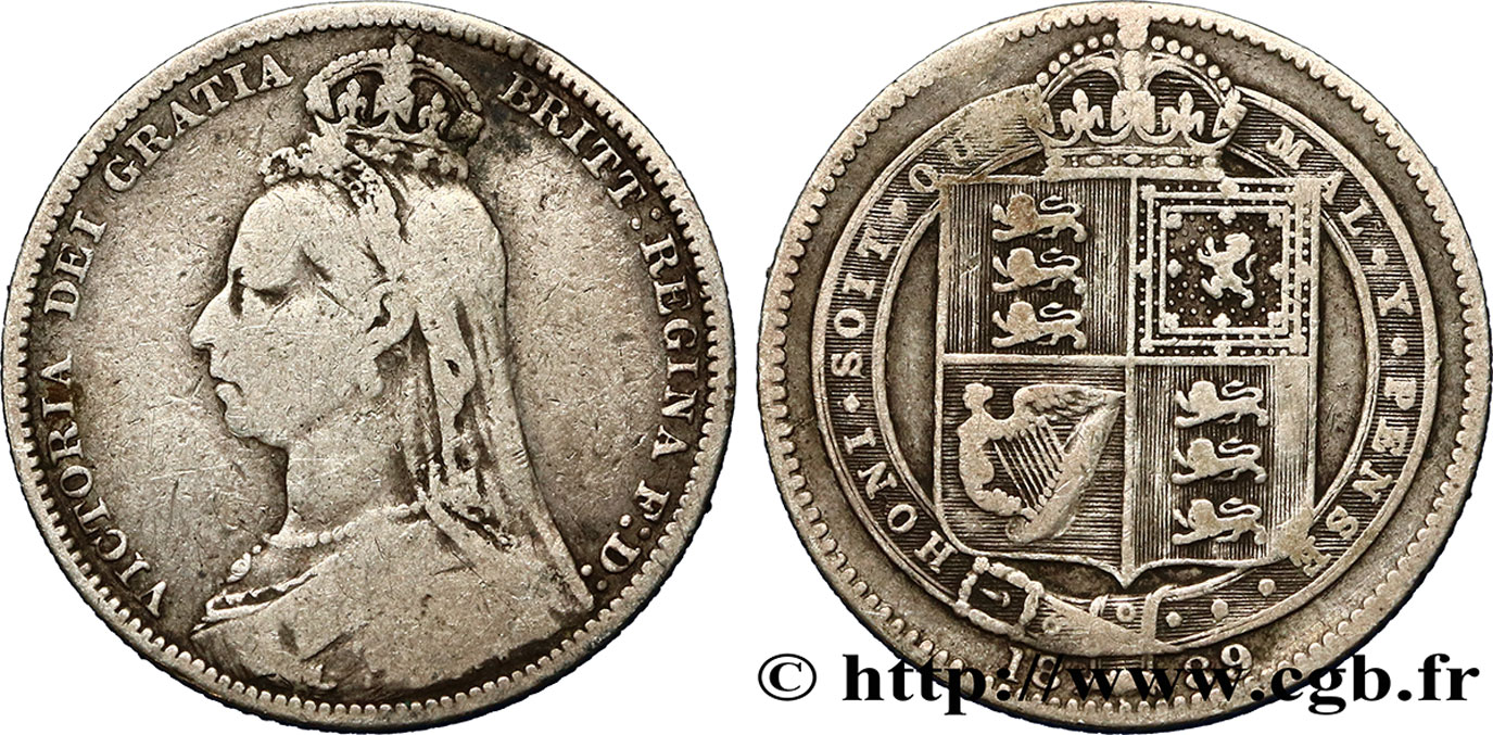 ROYAUME-UNI 1 Shilling Victoria buste du jubilé 1889  TB 