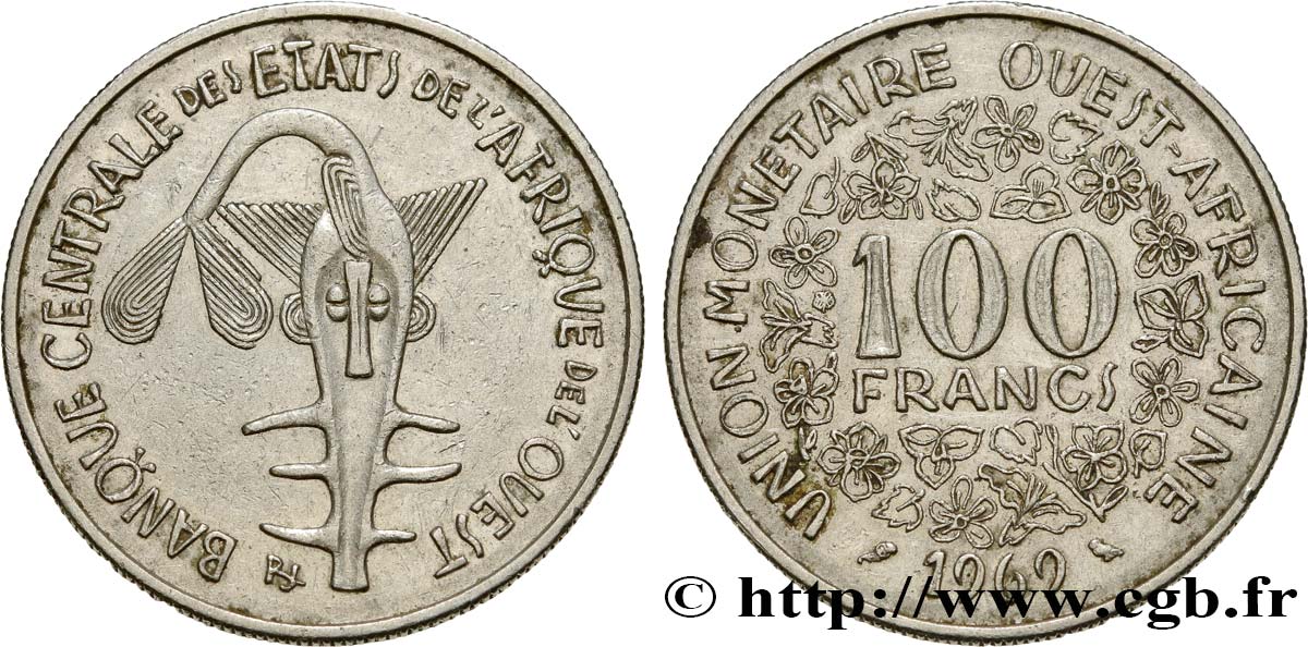 ÉTATS DE L AFRIQUE DE L OUEST (BCEAO) 100 Francs BCEAO masque 1969 Paris TTB 