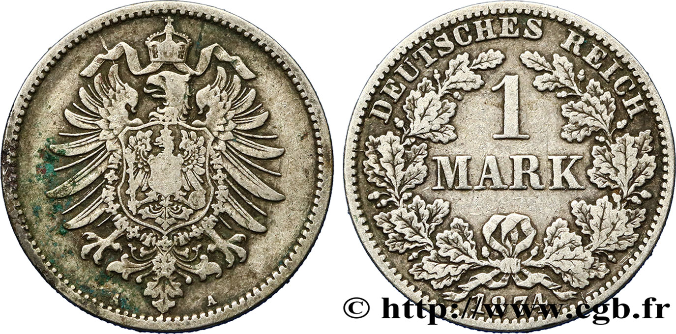 ALLEMAGNE 1 Mark Empire aigle impérial 1874 Berlin TB+ 
